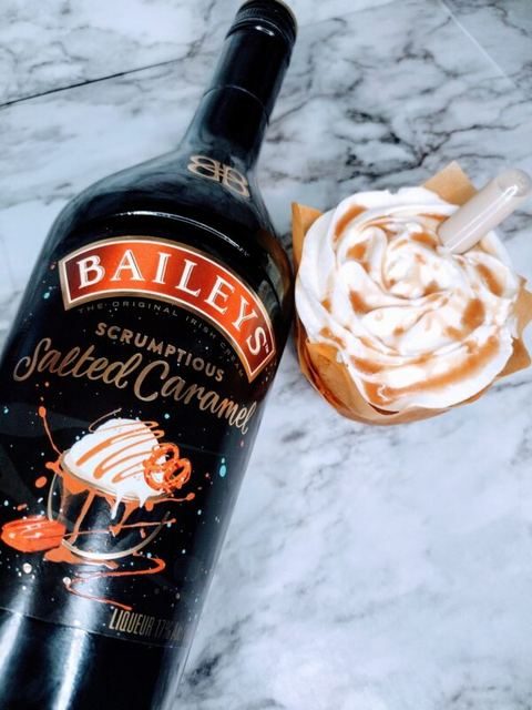 Salted caramel Cupcake Shot beside a bottle of Baileys Salted Caramel